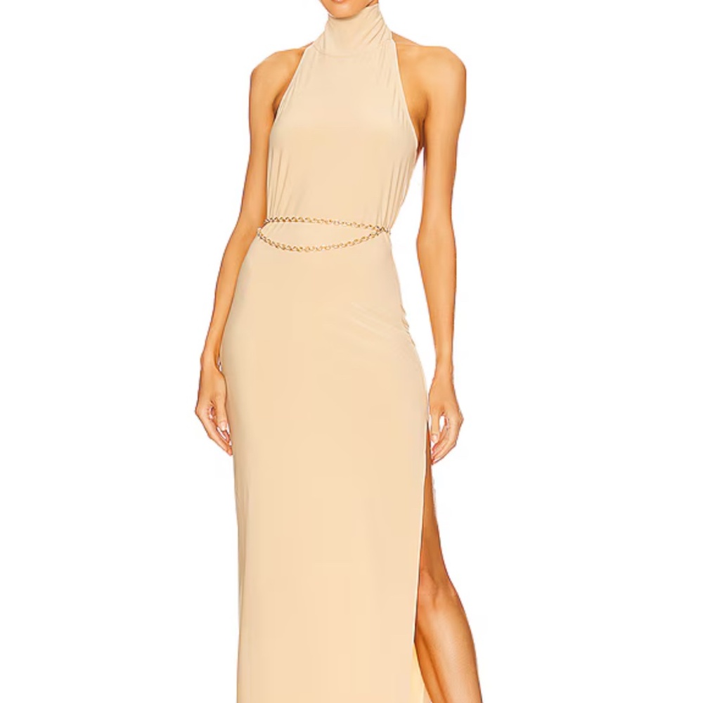 Norma Kamali Halter Turtle Side Slit Gown